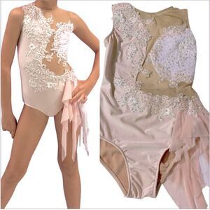 Glamour solo dance costume blush pink lace lyrical rhinestones SA-Small adult